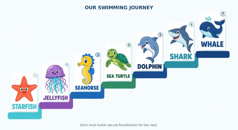 seven levels of swimming in elementary