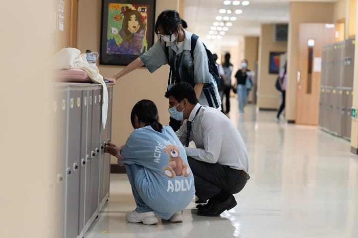 Lockers in the school hallway